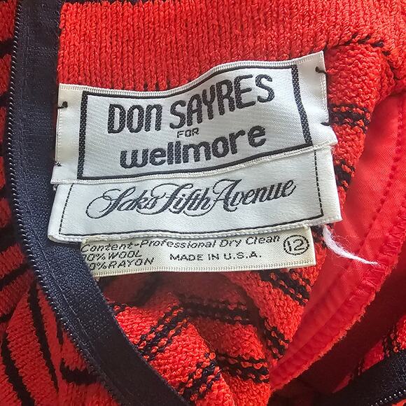 Vtg Y2K Don Sayres Wellmore for SaksFifthAve Orange Navy Stripe Knit sweater - Picture 4 of 6